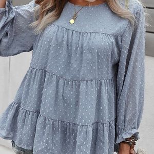 Prettygarden Crew Neck Chiffon Babydoll PomPom Pleated Top Size M